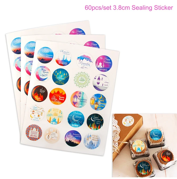 color sticker 60pcs Eid Al Adha Eid Mubarak Декор Стикеры из крафтовой бумаги этикетка наклейка ручной работы исламское мусульманское украшение Мубарак Рамадан украшение - Цвет: color sticker 60pcs