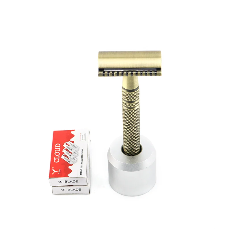 Razor Blades base Безопасная бритва с двойными краями, бритва для бритья, бронзовая ручная бритва, классический стиль, 10,8 см, латунная длинная Нескользящая ручка, Lyrebird, новинка - Цвет: Razor Blades base