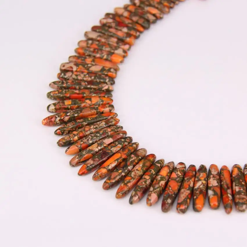 Orange Sea Sediment Stone Graduated Slice Loose Beads for Necklace strand Impression Stones Top Drilled Stic Point Pendants | Украшения и