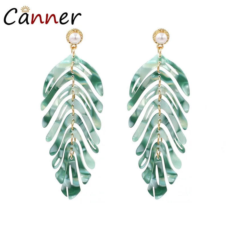 CANNER креативные зеленые серьги в форме листа Акриловые Модные висячие Boho листья