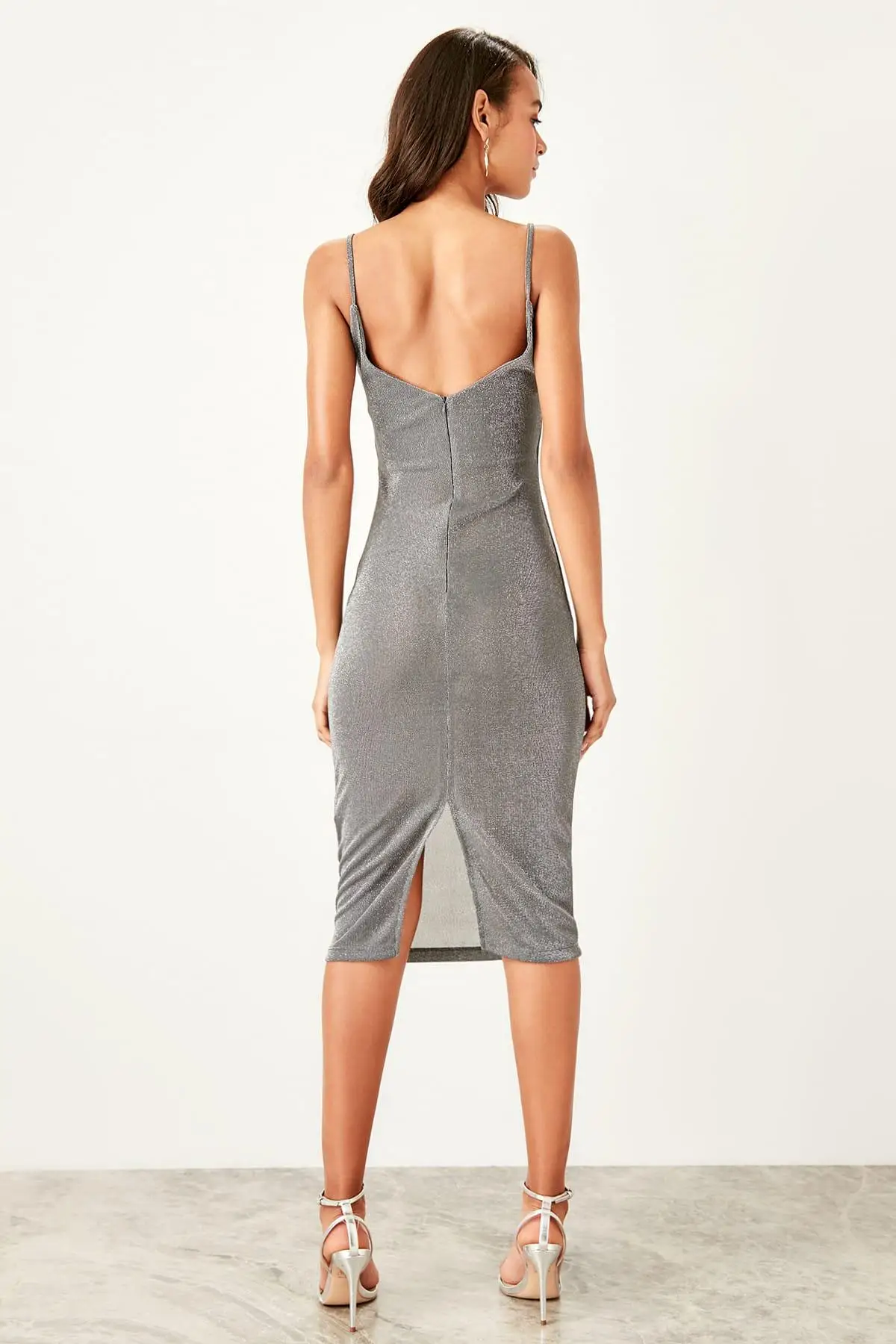 Trendyol серое блестящее платье TPRSS19SE0104|Женские платья| |
