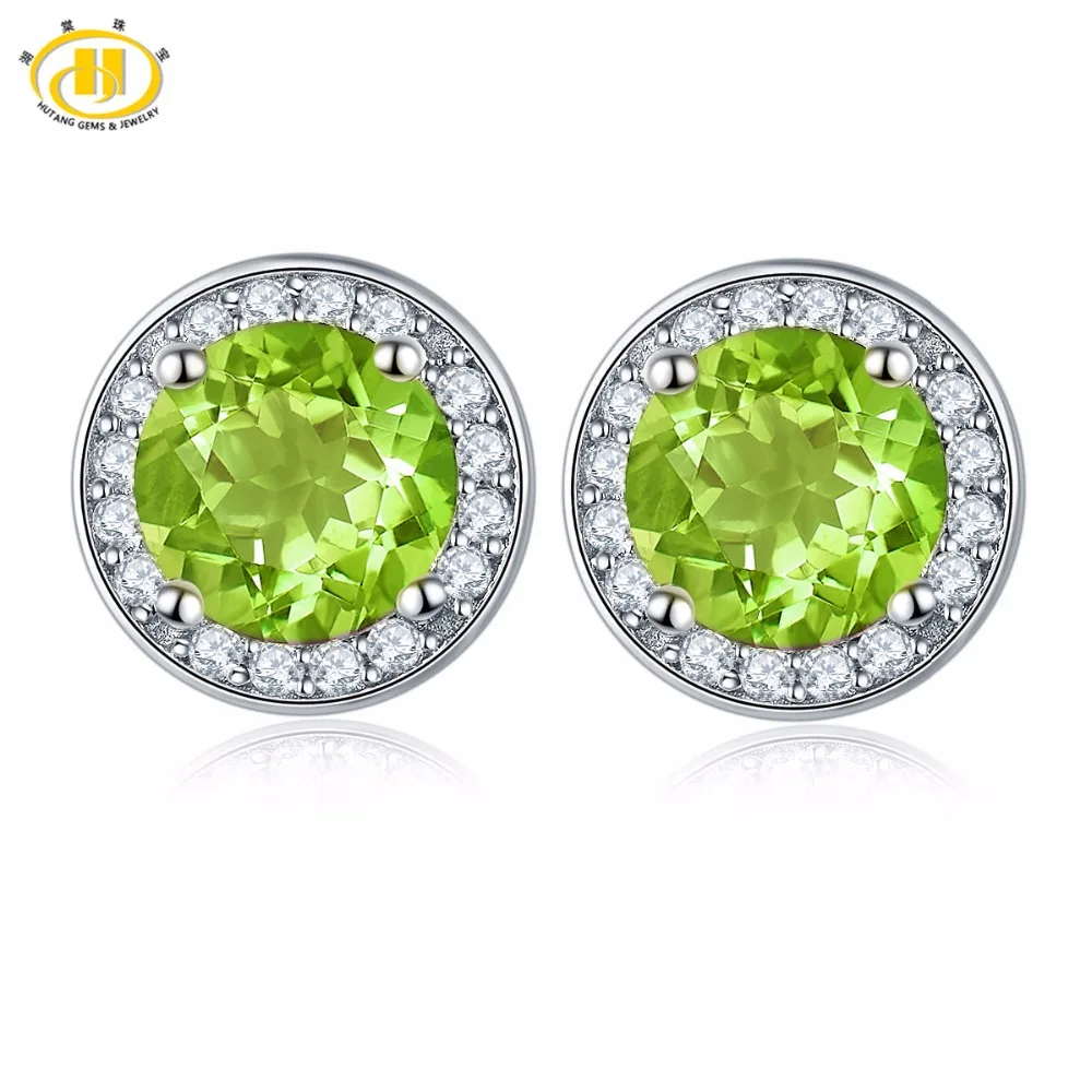 Hutang круглые серьги, сделанные с 1.88ct натуральным драгоценным камнем, перидот, твердый 925 пробы, Серебряный Кристалл, хорошее ювелирное изделие для женщин, подарок