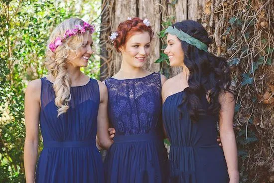 Лонг-бич платья невесты синий старые кружева длина пола и maid of honor платье