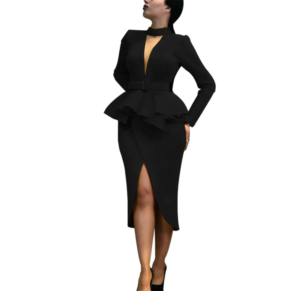 Женское винтажное платье Ассиметричное с длинным рукавом для вечеринки