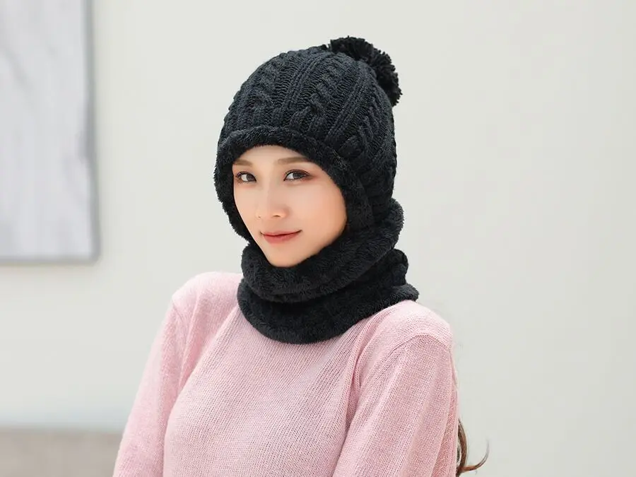 MAERSHEI зимние Skullis Beanies набор шапки и шарфа с помпоном для женщин и мужчин шерстяная шапка s Балаклава маска Gorras Bonnet вязаная шапка