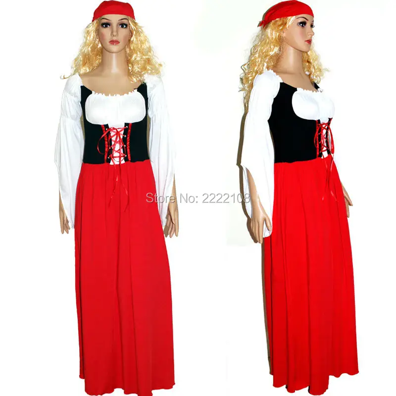 Дешевые длинные красные пива Октоберфест Косплэй Красная Шапочка Полный юбка