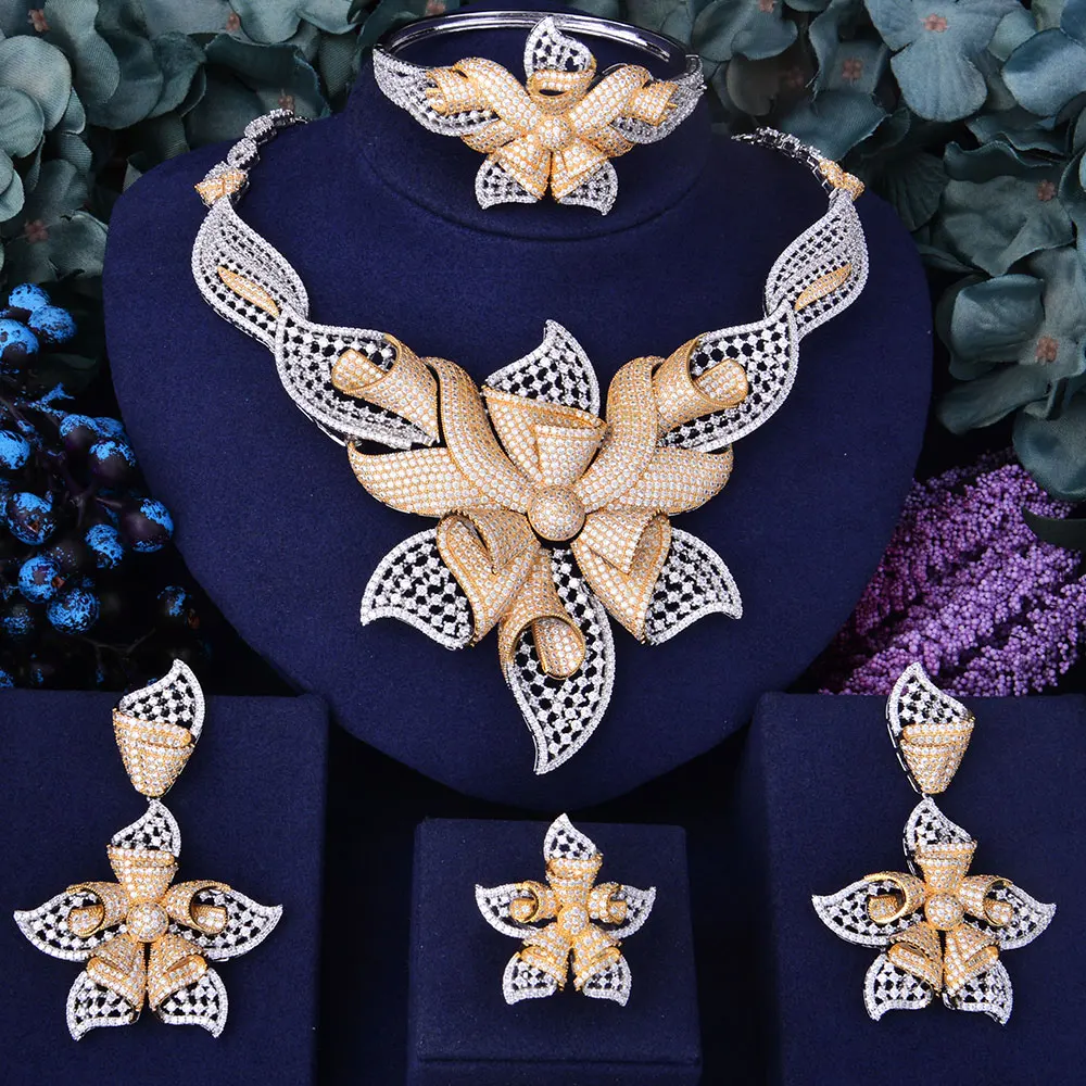 Женский Свадебный комплект из колье и серёг с фианитом 100 мм|sets jewellery|dubai jewelry