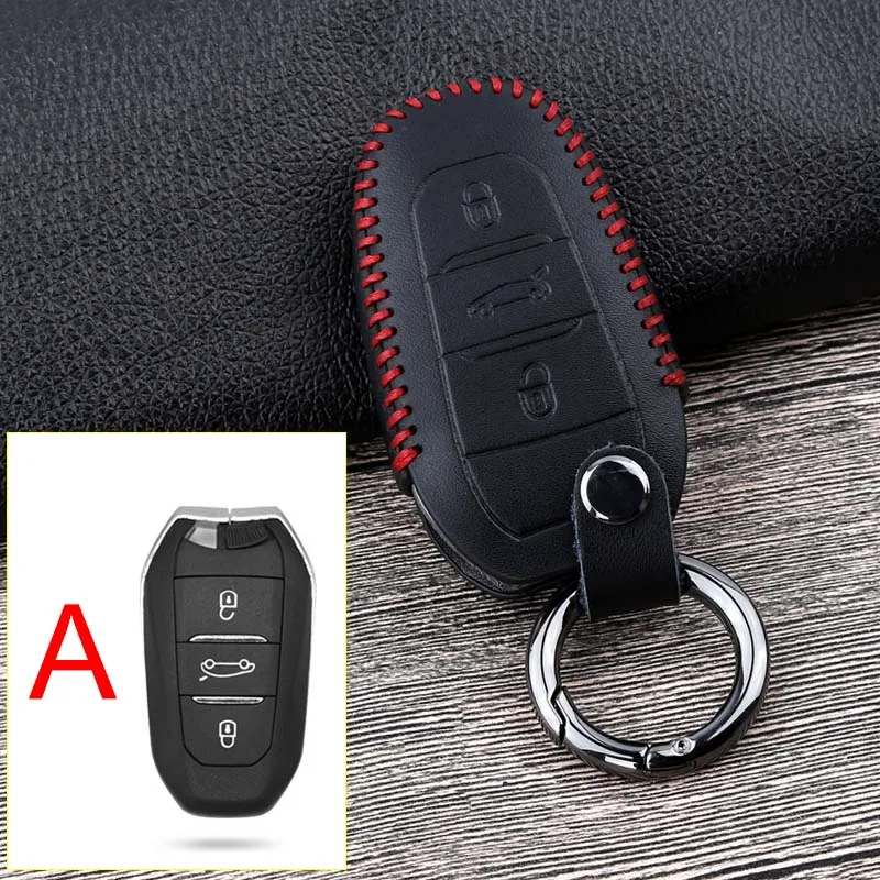 Кожаный чехол ключа дистанционного управления автомобилем чехол для Citroen C4 C5 для peugeot 301 308 308S 408 2008 3008 4008 5008 аксессуары - Название цвета: A  Red