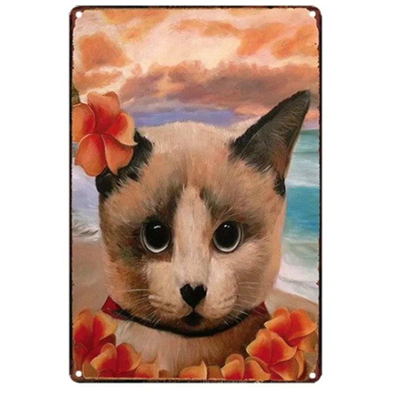 Элегантный металлический плакат в виде кошки потертый шикарный для украшения