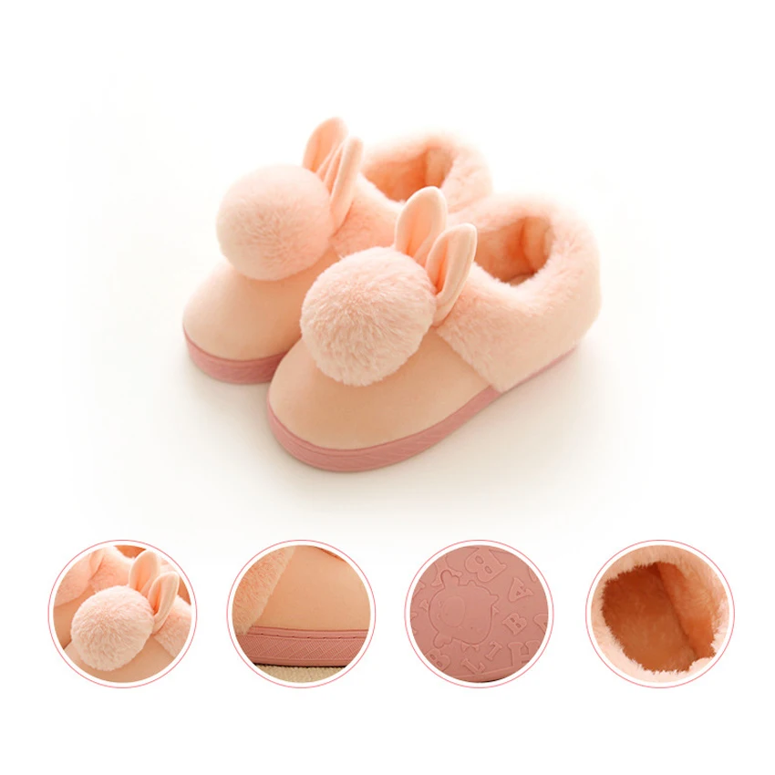 Детские зимние теплые домашние тапочки мультфильм кролик уши Нескользящая
