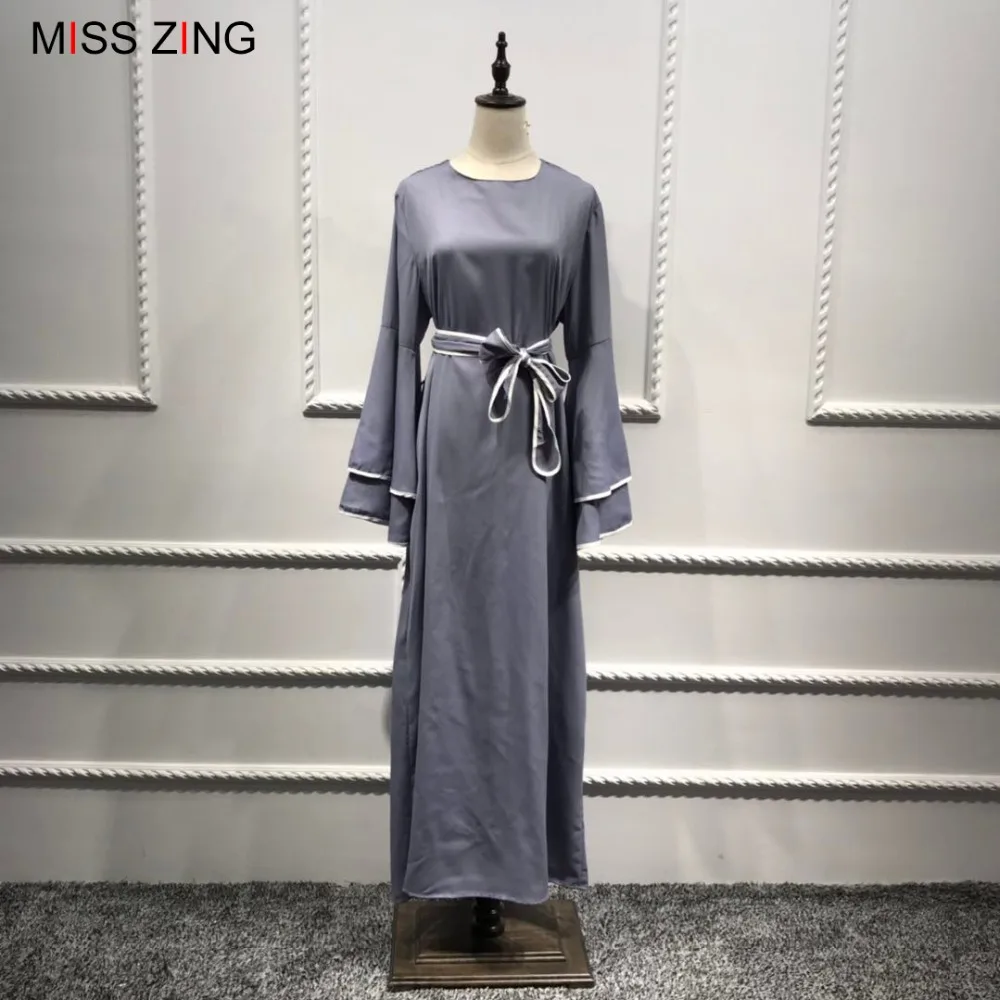 

Miss Zing Muslim Abaya Elegant Sashes Dress Mesh Cardigan Tunic Kimono Long Robes Jubah Middle East Ramadan Arab Islamic Prayer