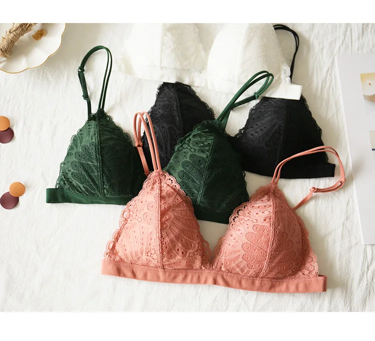 French Lace Underwear Thin Padded Push Up Bralette Translucent Sexy Pantie Small Boobs Comfortable Female Lingerie Wireless Cami