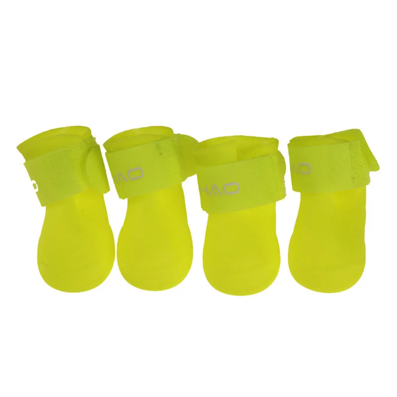 yellow 4 шт./компл. собака резиновые сапоги для дождя Нескользящая собака водонепроницаемая обувь милые животные для щенков дождевые теплые сапожки Paw протектор для маленькой большой собаки - Цвет: yellow