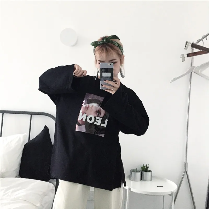 Женская рубашка Топ весна корейский Ulzzang Harajuku с принтом персонажей летучей мыши с длинным рукавом Женская Повседневная футболка с круглым вырезом