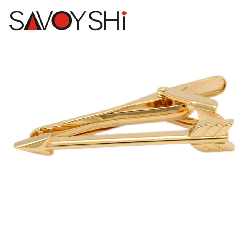 SAVOYSHI Золотая цветная стрела Зажимы для галстука мужской галстук брошки высокого качества персональный подарок галстук-Бар резьба имя - Окраска металла: Золотой цвет