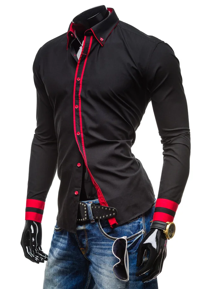 Новинка 2018 модные мужские строгие рубашки с длинным рукавом приталенные