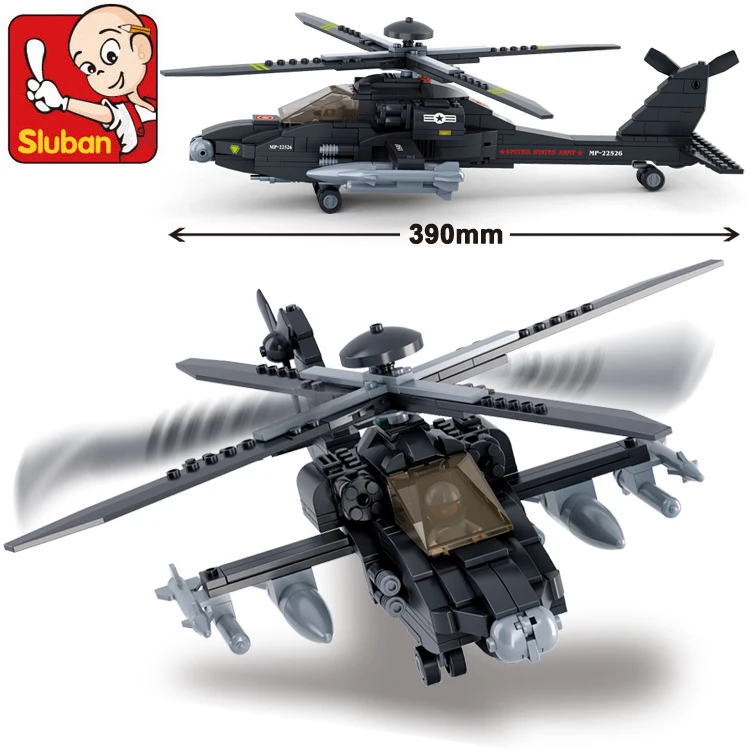 Модели строительство игрушечный самолет черный AH 64 утилита вертолет 3D 293 шт Sluban