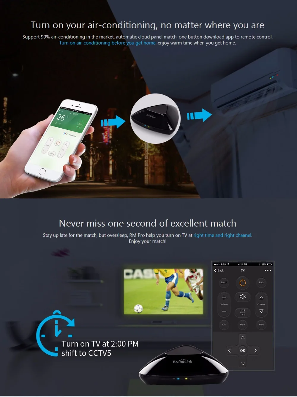 Broadlink Rm3 RM Pro+ Smart control ler+ A1 детектор качества E-Air IR/RF/Wifi интеллектуальный пульт дистанционного управления через IOS Android