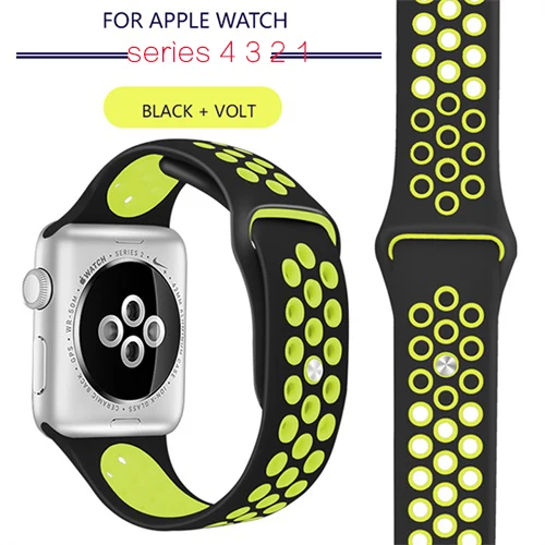 black volt Ремешок для Apple Watch 4, 3, 2, 1, ремешок 38 мм, 40 мм, силиконовый браслет 42 мм, 44 мм, ремешок из резины iwatch 4, 3, 2, ремешок, браслеты - Band Color: black volt