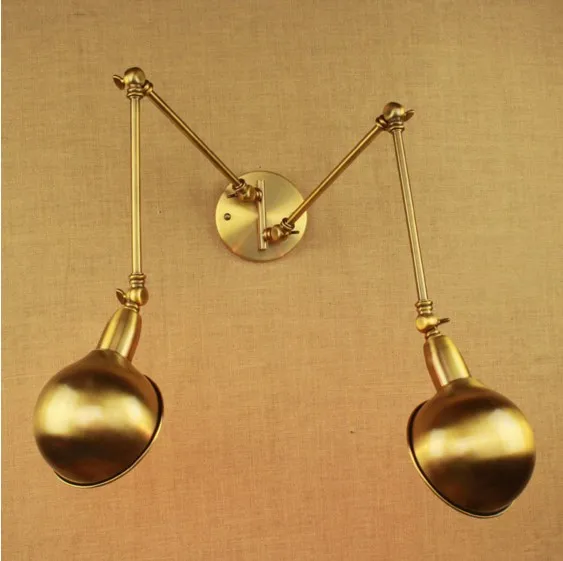 Золотая винтажная настенная ретро лампа с 2 лампами для дома регулируемая