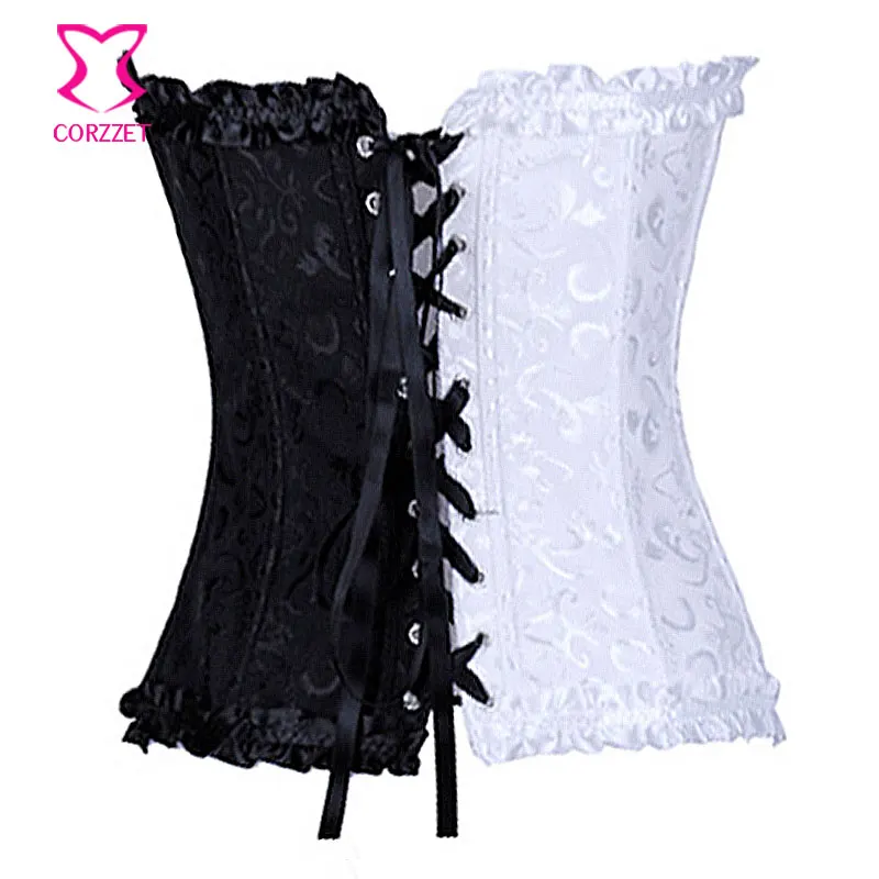 Белый и черный Жаккардовый Готический корсет для женщин сексуальный корсеты