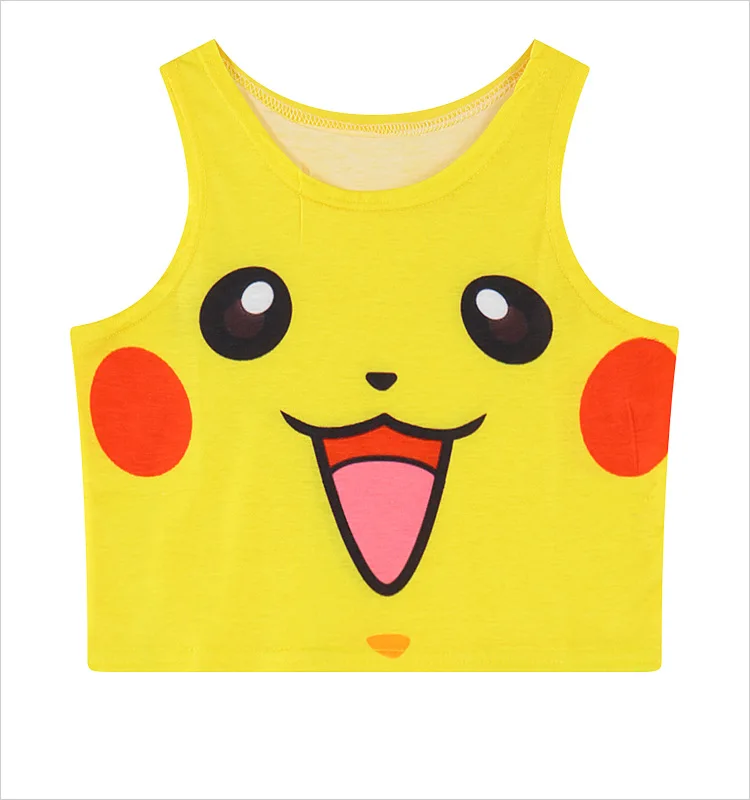 Pikachu Женский укороченный топ с изображением карманных монстров, Майки с принтом Сейлор Мун, чармандер, Сквиртл, Бульбазавр, топы без рукавов в стиле Харадзюку, майка - Цвет: Pikachu