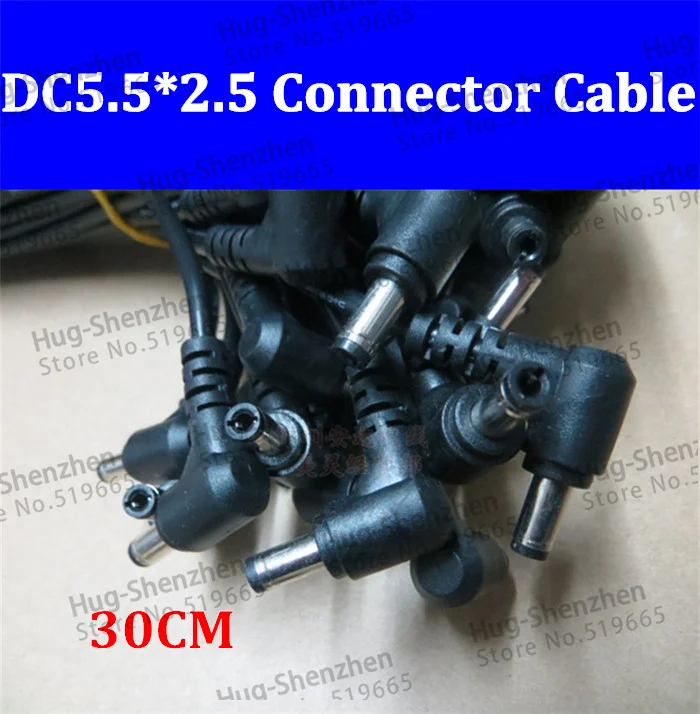 DC Power Angle male 5.5x2.5 fork Connector Cable Plug Jack Adapter , DC Pigtail Male 90 Degree Wire 5.5*2.5 , 100pcs,