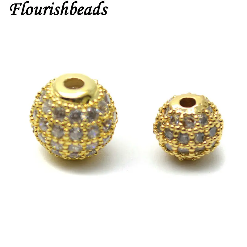 

Gold Color Plating Paved Real CZ Metal Copper Round Loose Beads DIY Jewelry Making 20pc per lot 6mm 8mm 10mm