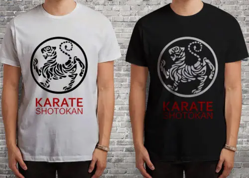 2 стороны карате Shotokan логотип с тигром черная или белая футболка футболки мужские