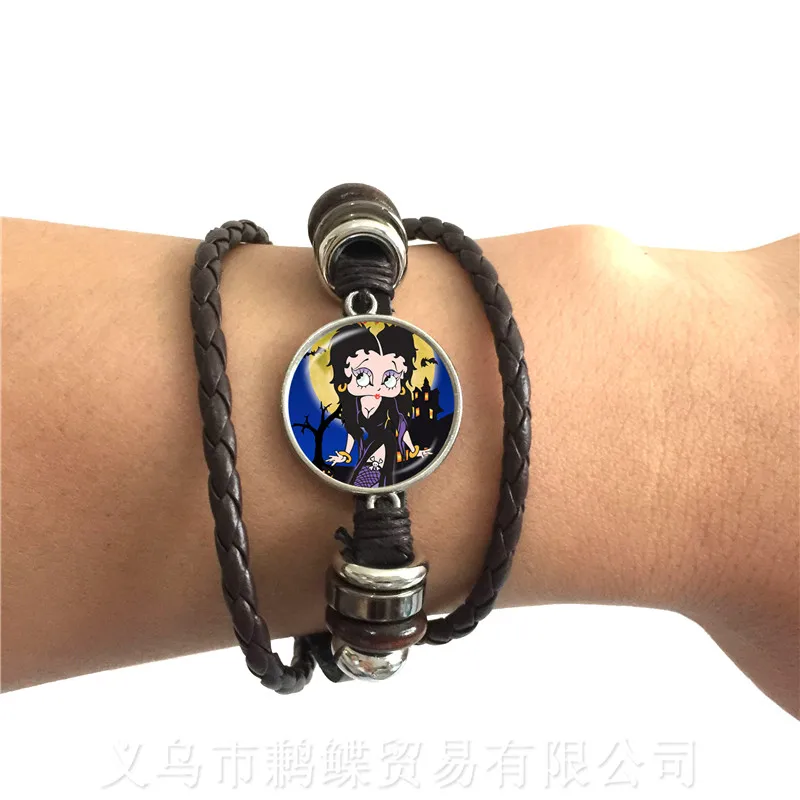 

Lovely Romantic Betty Boop Series Pattern 20mm Round Glass Cabochon Handmade Adjustable Leather Bracelet For Glamorous Gift