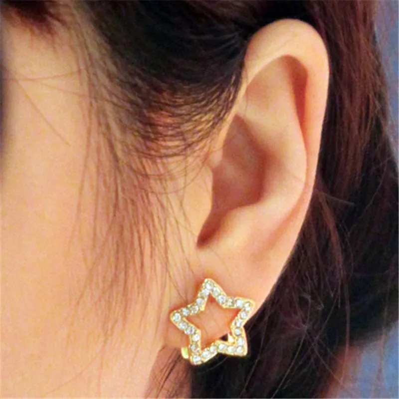 2019 звезда клипса для ушей Двухслойное сверление без проколотое ухо пряжка модные