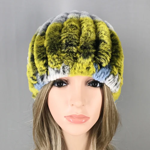 colorful 1 Новинка, зимняя женская полосатая шапка из натурального меха кролика Рекс, натуральный мех, шарфы ручной работы, вязаные шапки хорошего качества из натурального меха - Цвет: colorful 1