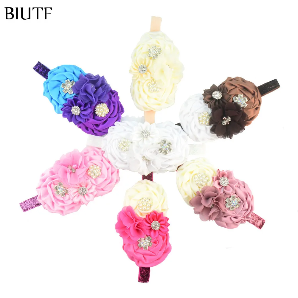 Эластичная Повязка на голову с блестками для девочек 20 шт./лот тканевые цветы и