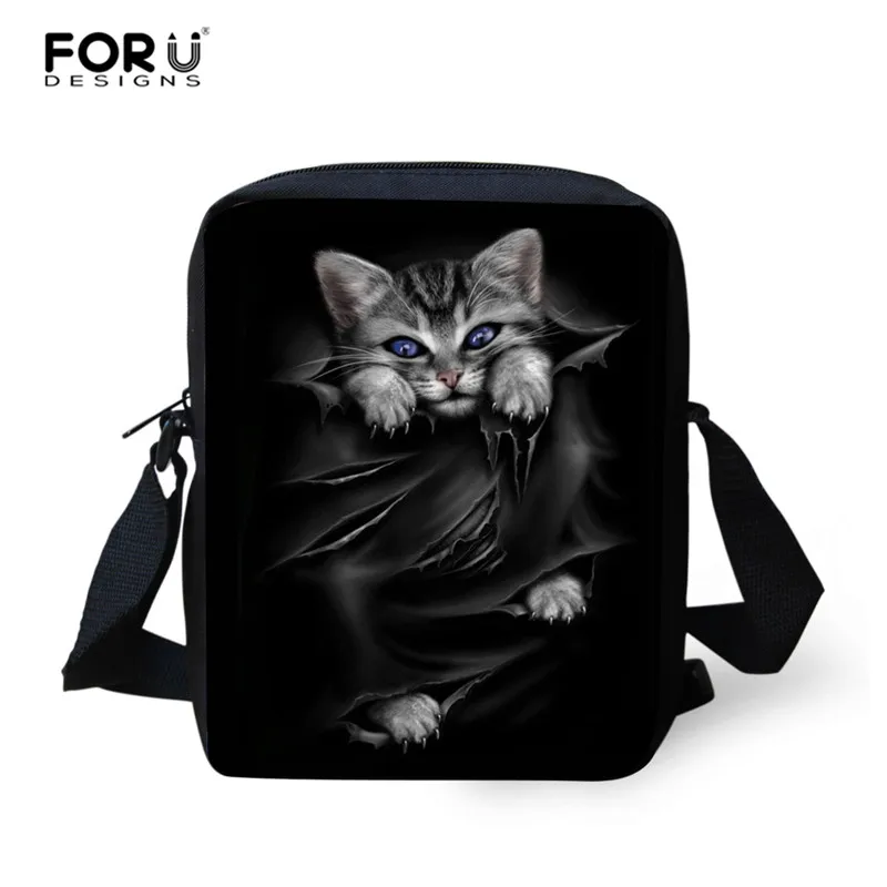FORUDESIGNS/черные школьные сумки с принтом кота Детские рюкзаки для подростков девочек легкие школьные сумки детские школьные сумки для мальчиков - Цвет: L5068E