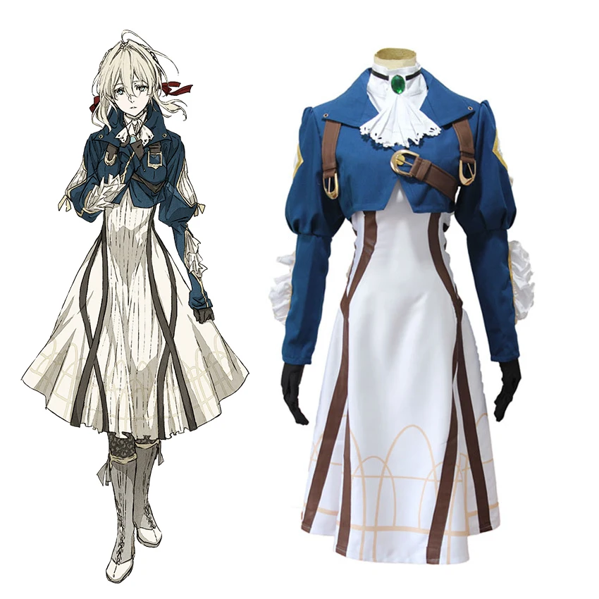 

Anime Violet Evergarden Cosplay Costume Women Halloween Party Ourfit (Coat+Dress+Gloves+Headwear)