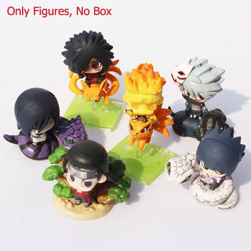 Only Figures No Boxs 6 шт./компл. Наруто Узумаки Наруто орочимару у героя мультфильма Саскэ Утиха обувь для косплея героя Хатаке Какаси из аниме «мини ПВХ Фигурки игрушки куклы - Цвет: Only Figures No Boxs