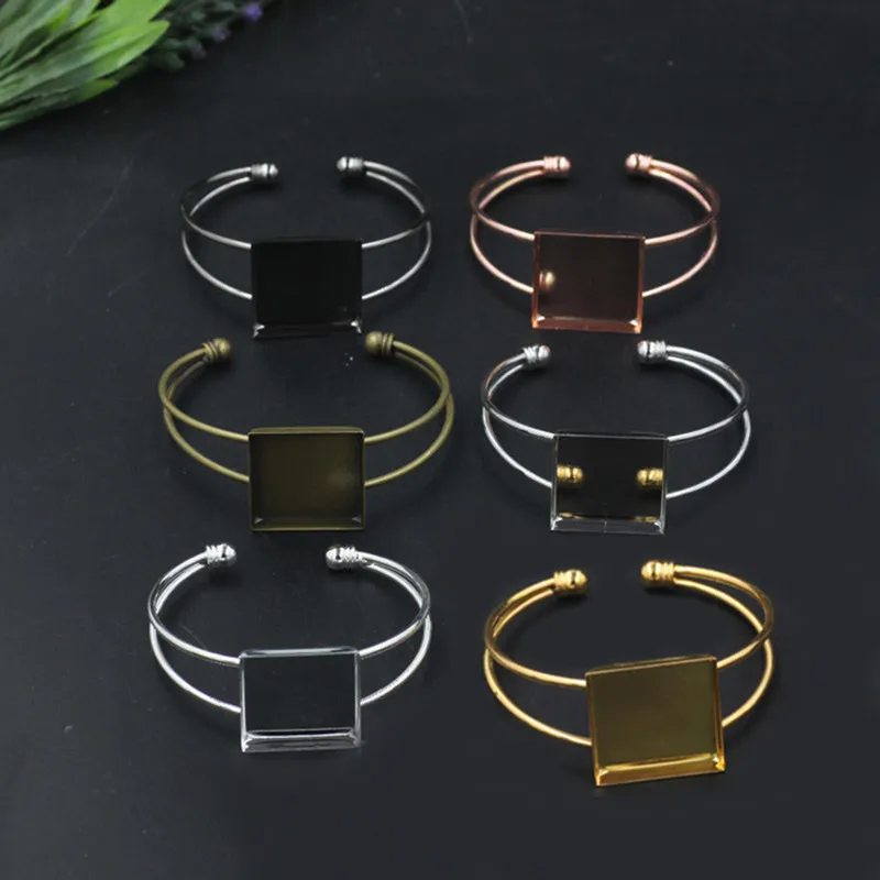 

SEA MEW 5 PCS Metal Copper 6 Colors Plated 25mm Square Cabochon Base Bangle Bracelet Bezel Blank Setting For Jewelry Making