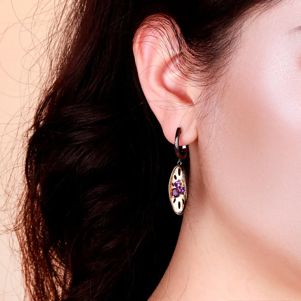 Серьги подвески женские из серебра 925 пробы с натуральным аметистом