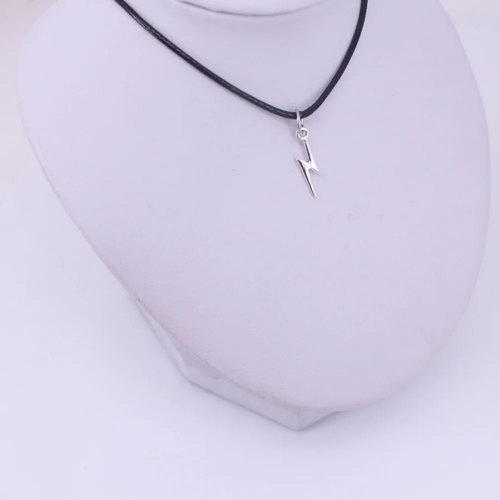 Hzew кожаная веревка серебряный цвет подвеска с молнией ожерелье молния