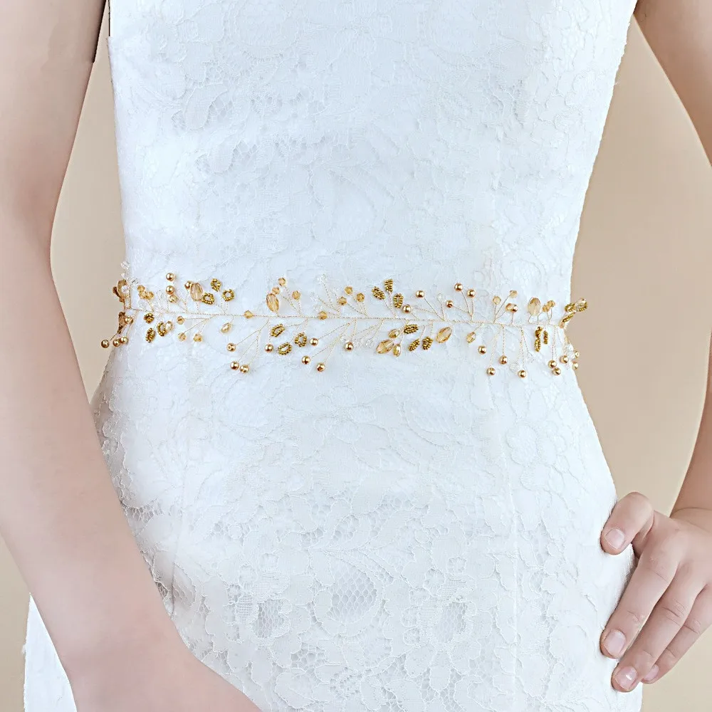 JaneVini роскошный свадебный пояс с золотыми кристаллами свадебное платье - Фото №1