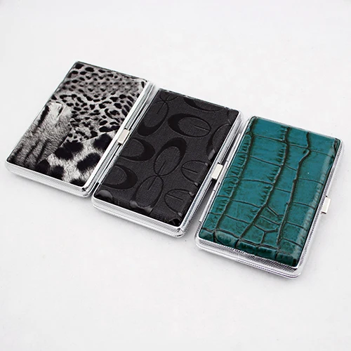 Модная металлическая Искусственная кожа Топ Держите пачку 14 шт. сигарета Жесткий