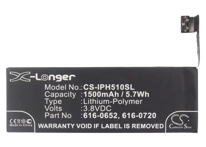 

Cameron Sino 1500mAh Battery for Apple A1234,A1457,A1516,A1518,A1528,A1529,A1530,A1533,iPhone 5s, 616-0652,616-0720