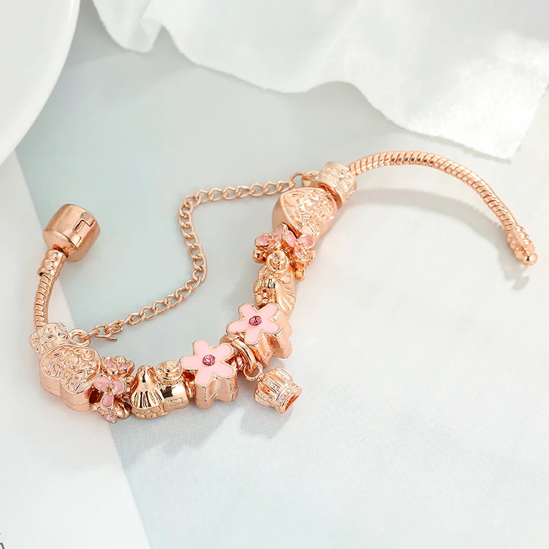 Модный браслет в европейском стиле из розового золота брендовый для пар с