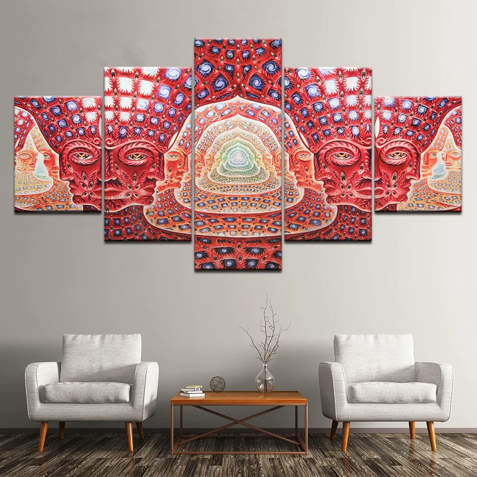 5 шт. Картина на холсте Psychedelic Face Wall Art модульная HD Печать картинки инструмент Alex