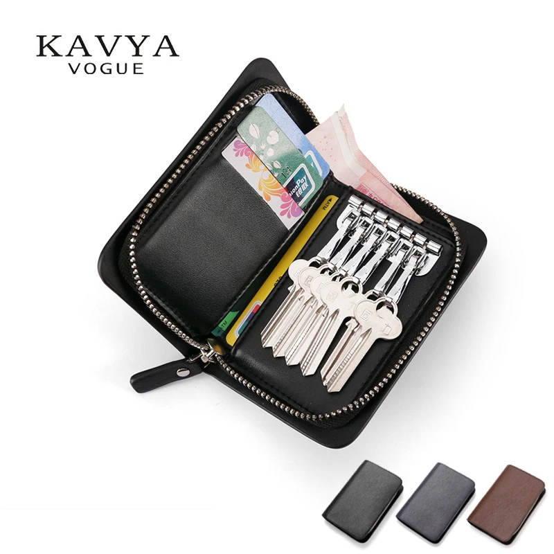 Чехол для ключей KAVYA из коровьей кожи на молнии мужчин сумка кошелек каждый день