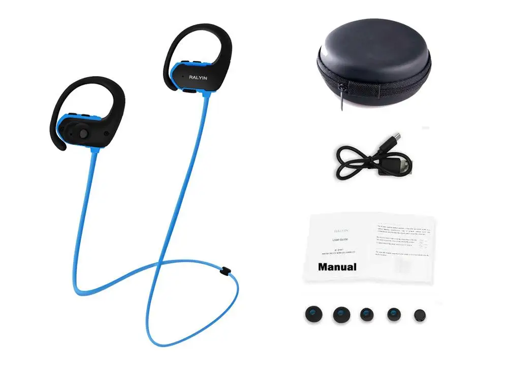 Bluetooth наушники MP3 музыкальный плеер наушники с 8 Гб памяти беспроводные наушники водонепроницаемые спортивные MP3 плеер гарнитура микрофон - Цвет: Blue without  box