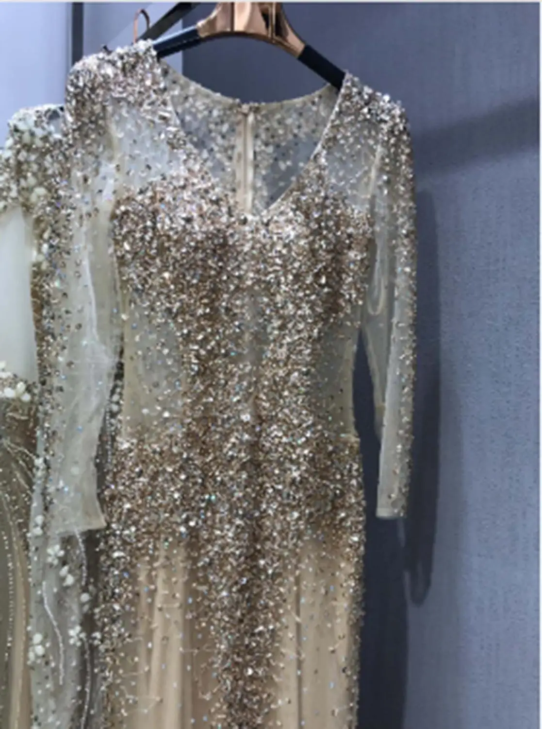 

ANTI Dark Gray Evening Dresses Deep V-neck Long Sleeve Mermaid Beaded Crystal Hand Working Formal Prom Gowns Long Party 2019 New