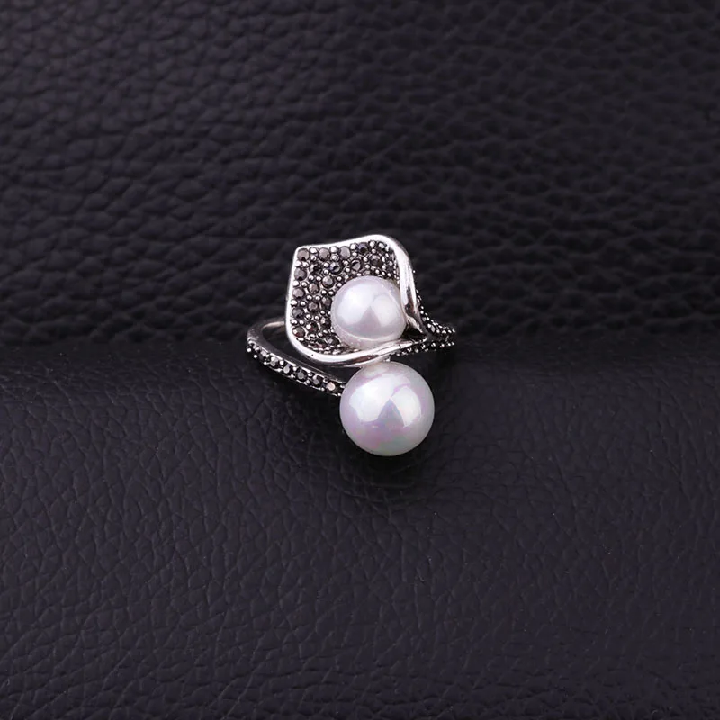 Комплект из колье серёг и кольца с искусственным жемчугом|imitation pearl jewelry set|pearl