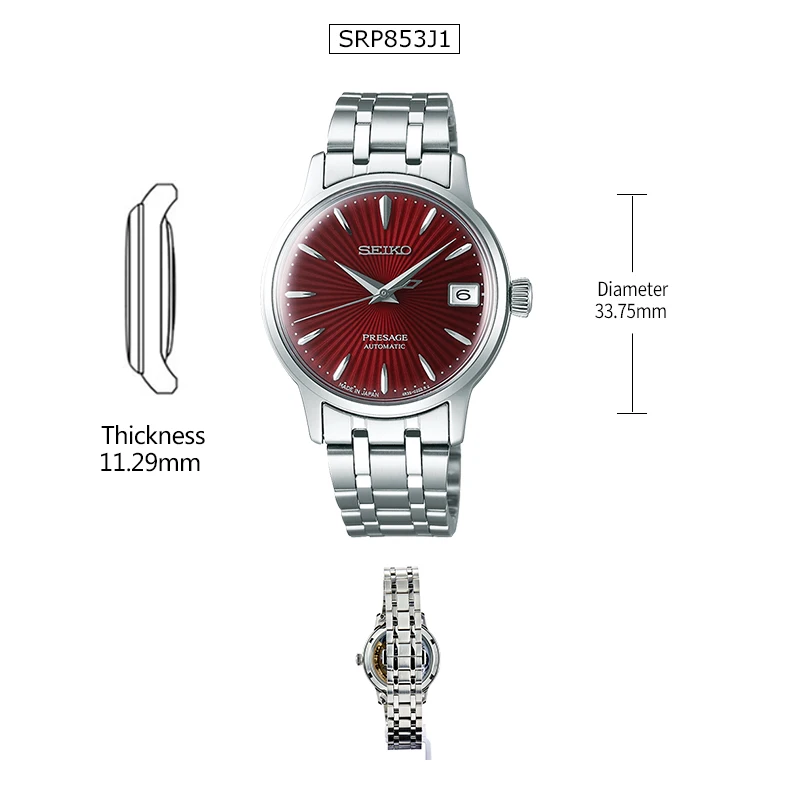 SRP853J1 Оригинальные женские часы Seiko, серия Presage, 5 бар, водонепроницаемые, Деловые женские часы, кожаный ремешок из нержавеющей стали, глобальная гарантия - Цвет: SRP853J1
