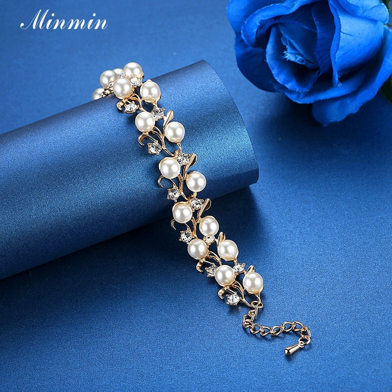 Minmin браслеты из искусственного жемчуга золотистого цвета для женщин Роскошные с